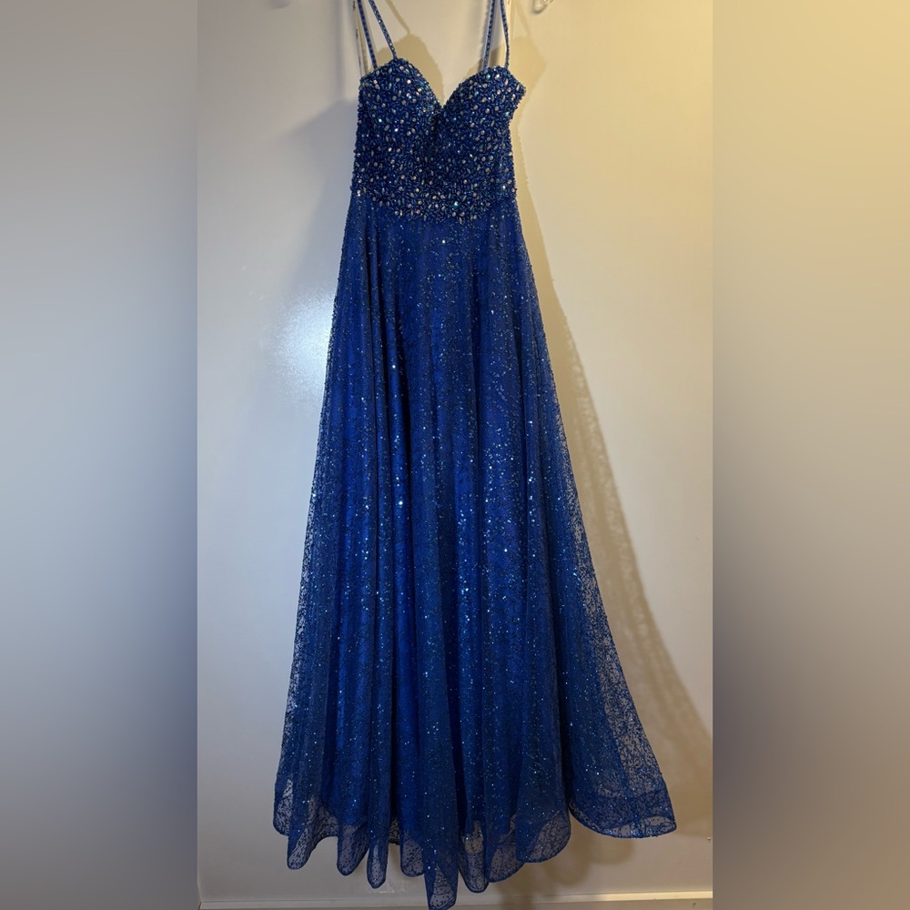 Elegant Blue Sequin Prom Dress